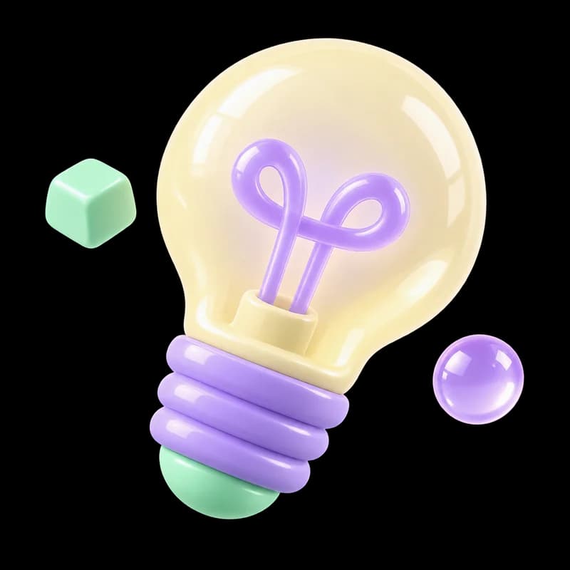 Cream and lilac idea bulb with floating mint and lilac shapes